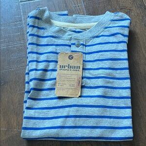 Urban Pipeline Striped Tee in Blue and Gray